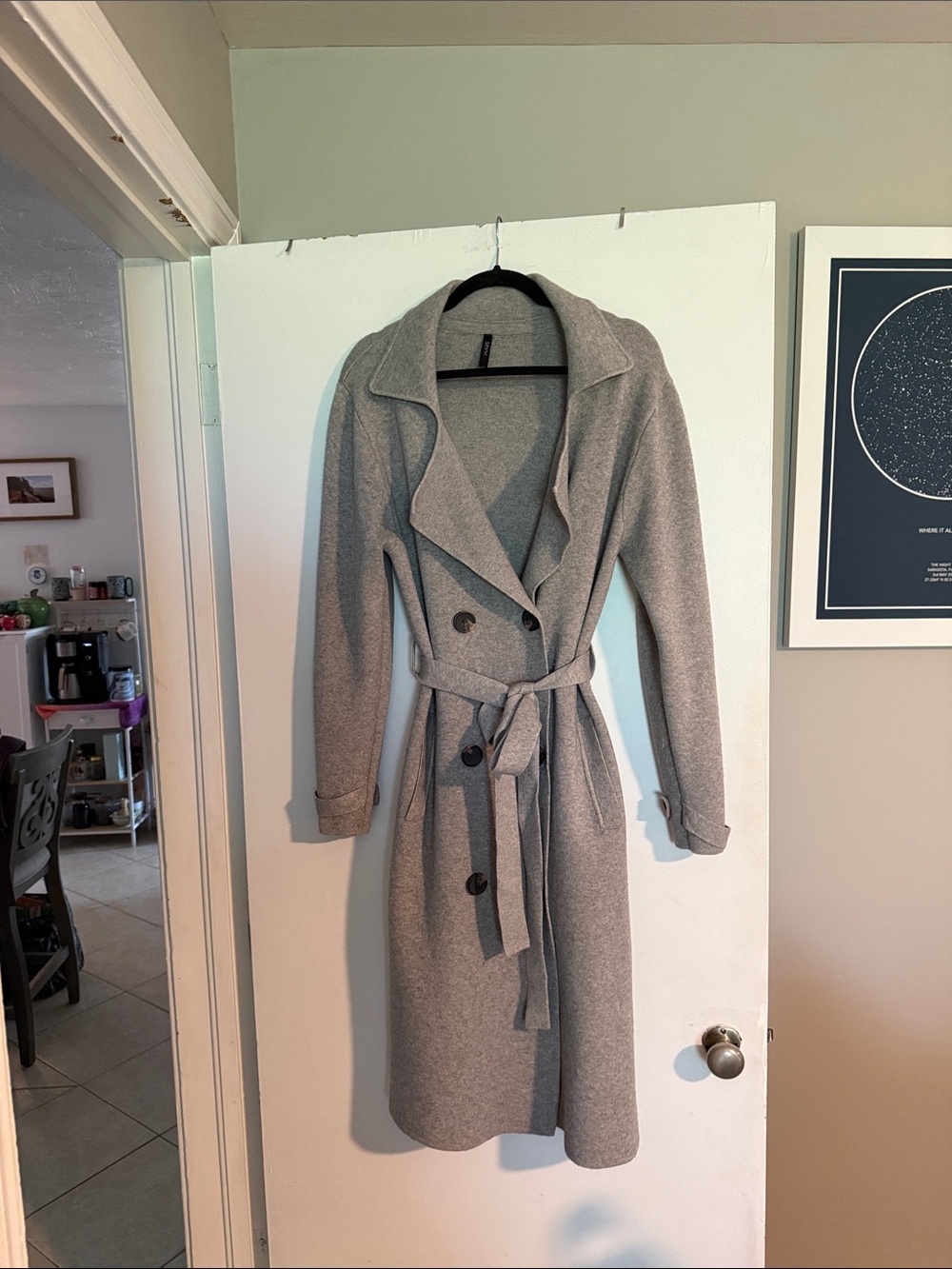 Women's Light Gray Double-Breasted Trench Coat with Tie Belt